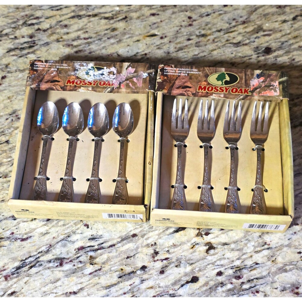 Mossy Oak 8pc Stainless Flatware Set Demitasse Spoons & Cocktail Forks